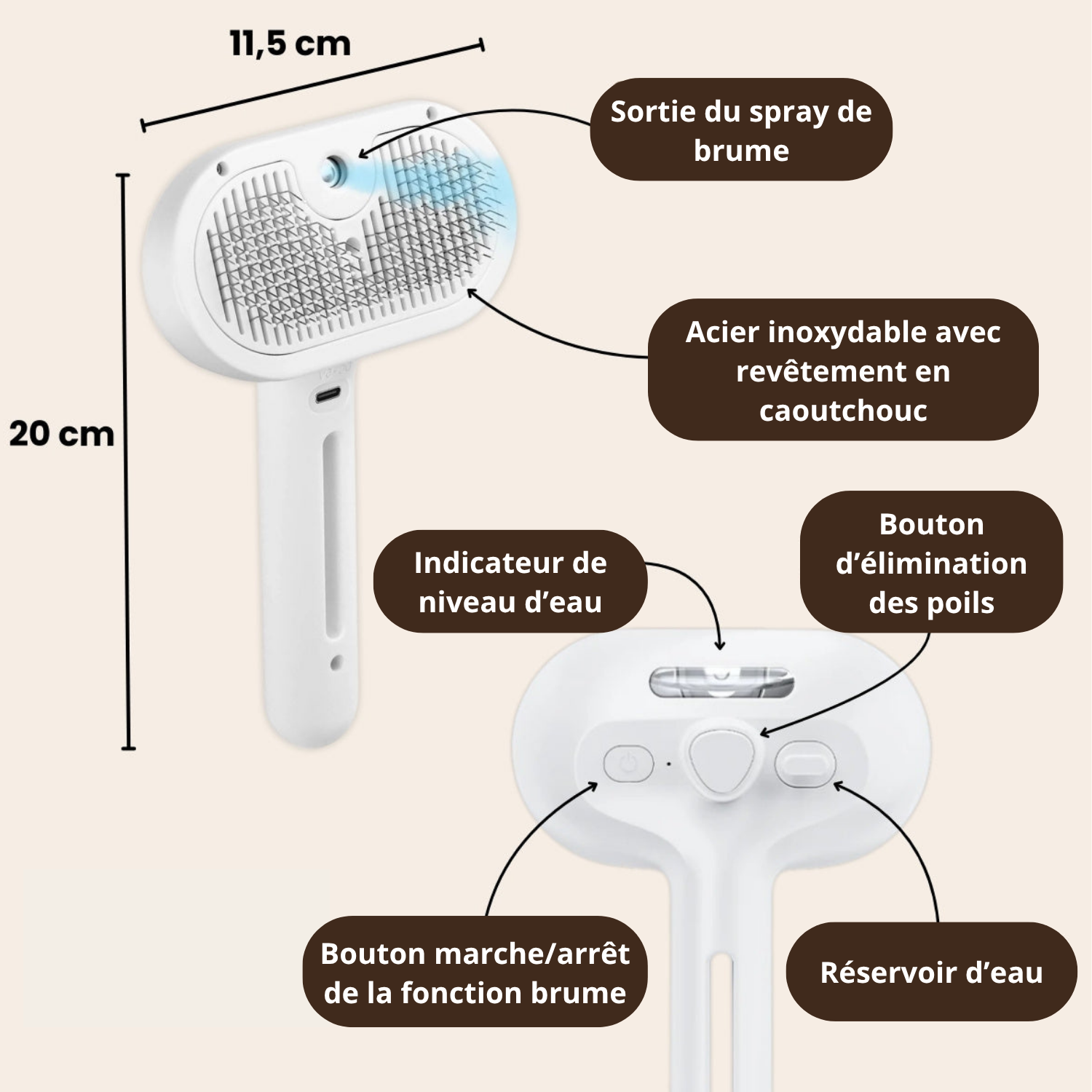 GroomTendance Steami Pro – Brosse de Toilettage Professionnelle à Vapeur pour Chiens et Chats